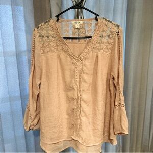 Style & Co. Pink/ peach Ruffled Blouse with Lace Details